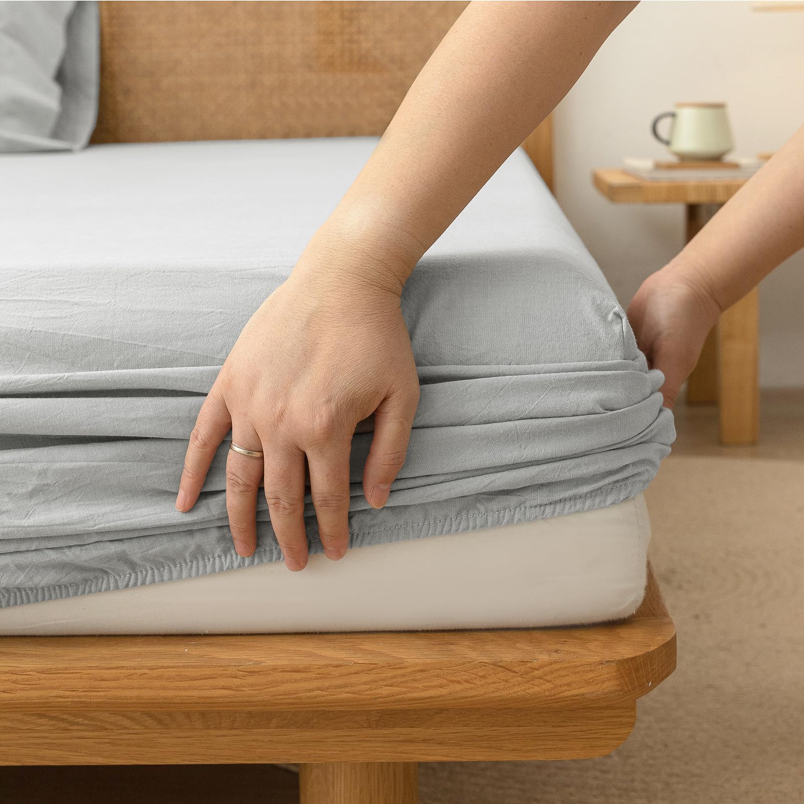 Bestouch Sheet Set 100% Washed Cotton Linen Feel Super Soft Comfortable Chic Lightweight 4 Pcs Home Bedding Set Solid Northern D