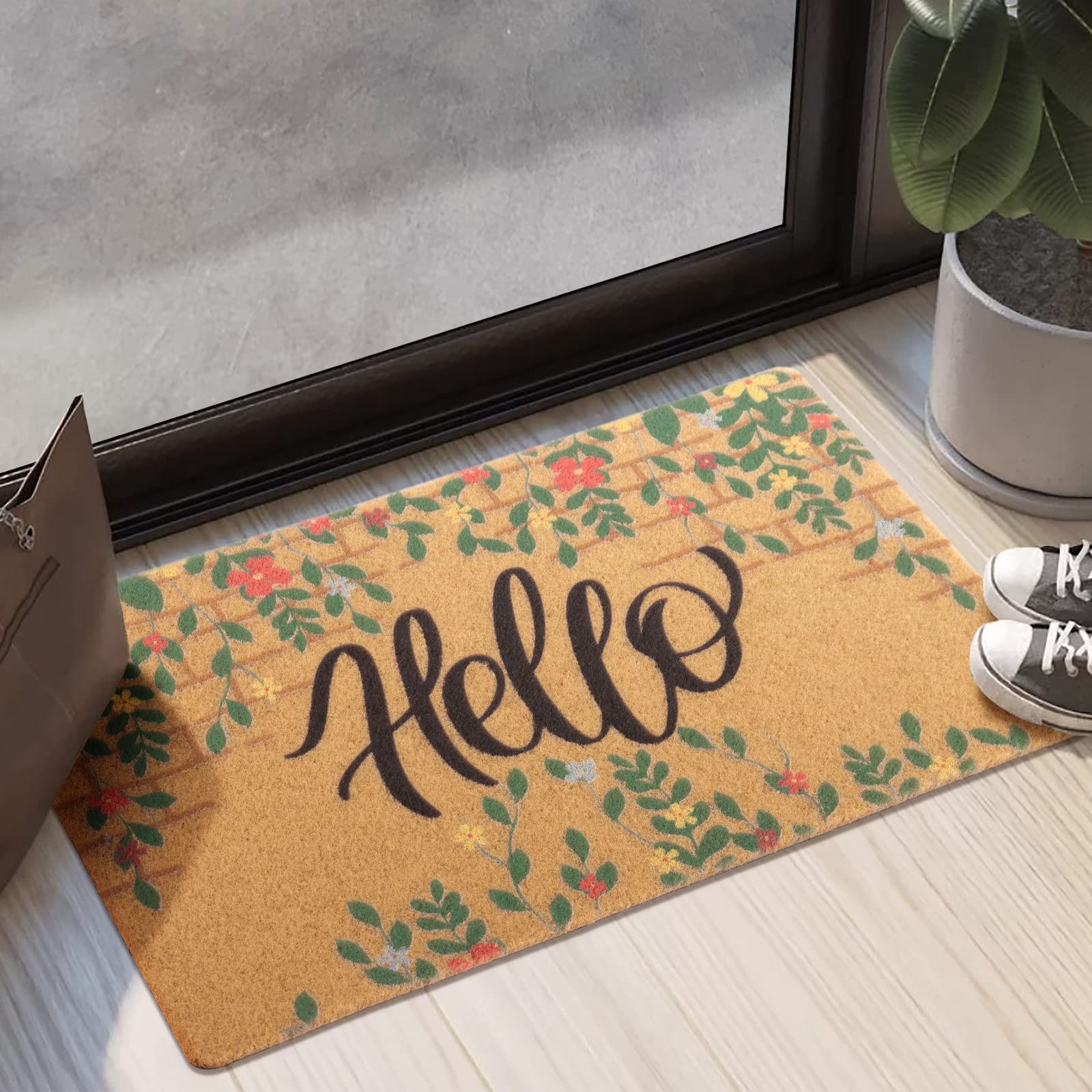 Carvapet Artificial Coir Doormat With Non-Slip Backing For Indoor And Outdoor 17 X 30 Inch Front Door Welcome Mat Spring Summer