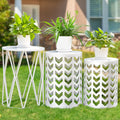 Y&M Set Of 3 Metal Round Coffee Table, Side Table End Table For Indoor Outdoor Multifunctional Use, Heavy Duty Metal Plant Stand Garden Stool- White
