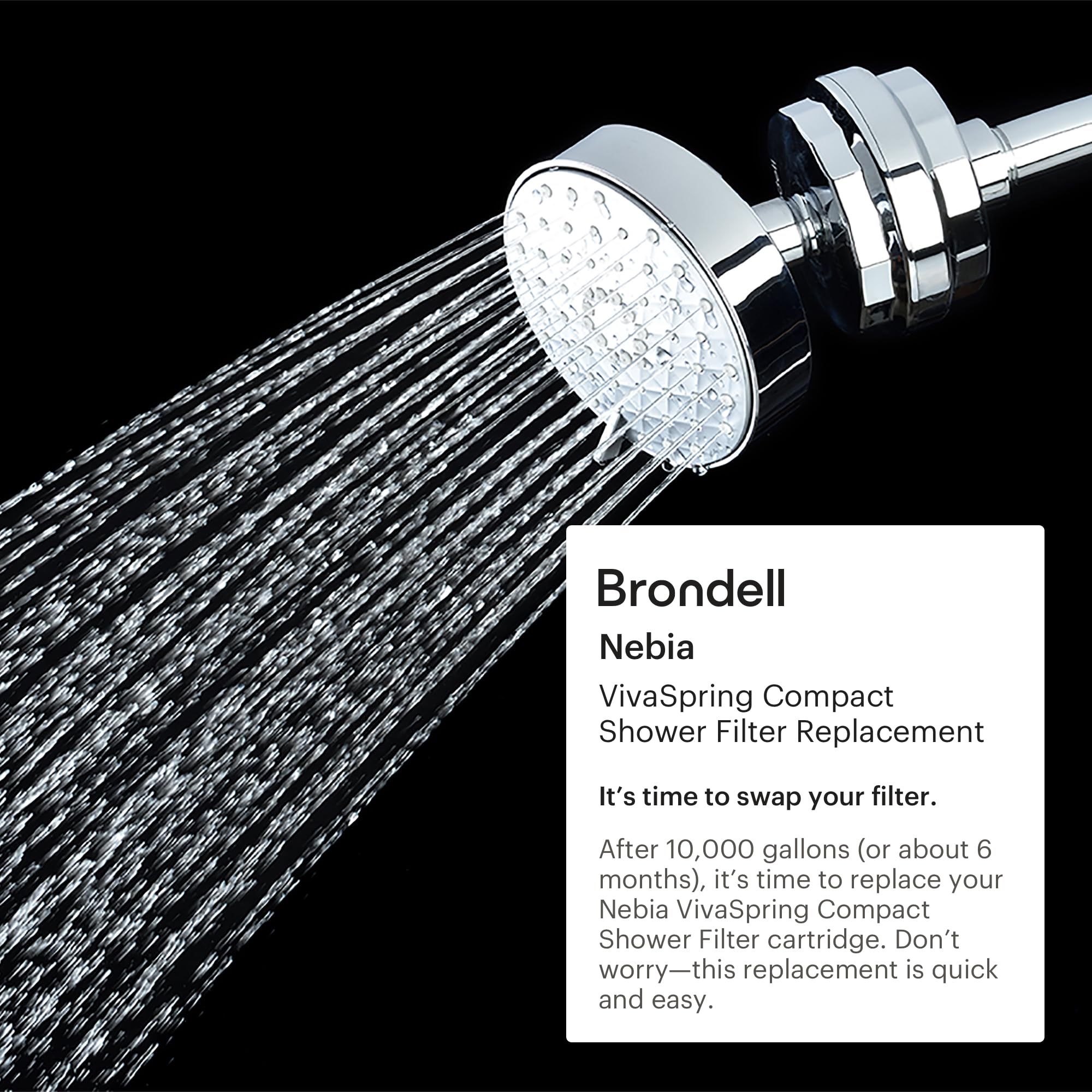 Brondell Vivaspring Compact Shower Filter Replacement - 100% High-Purity Kdf Filtration, Good For 6 Months Of Filtration, Filter