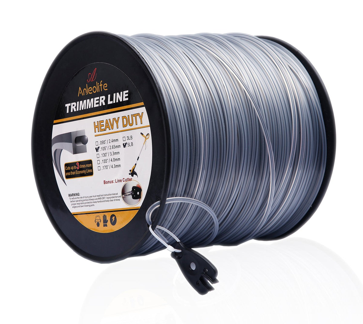 A Anleolife 5-Pound Heavy Duty Square .105-Inch-By-1038-Ft String Trimmer Line In Spool, With Bonus Line Cutter