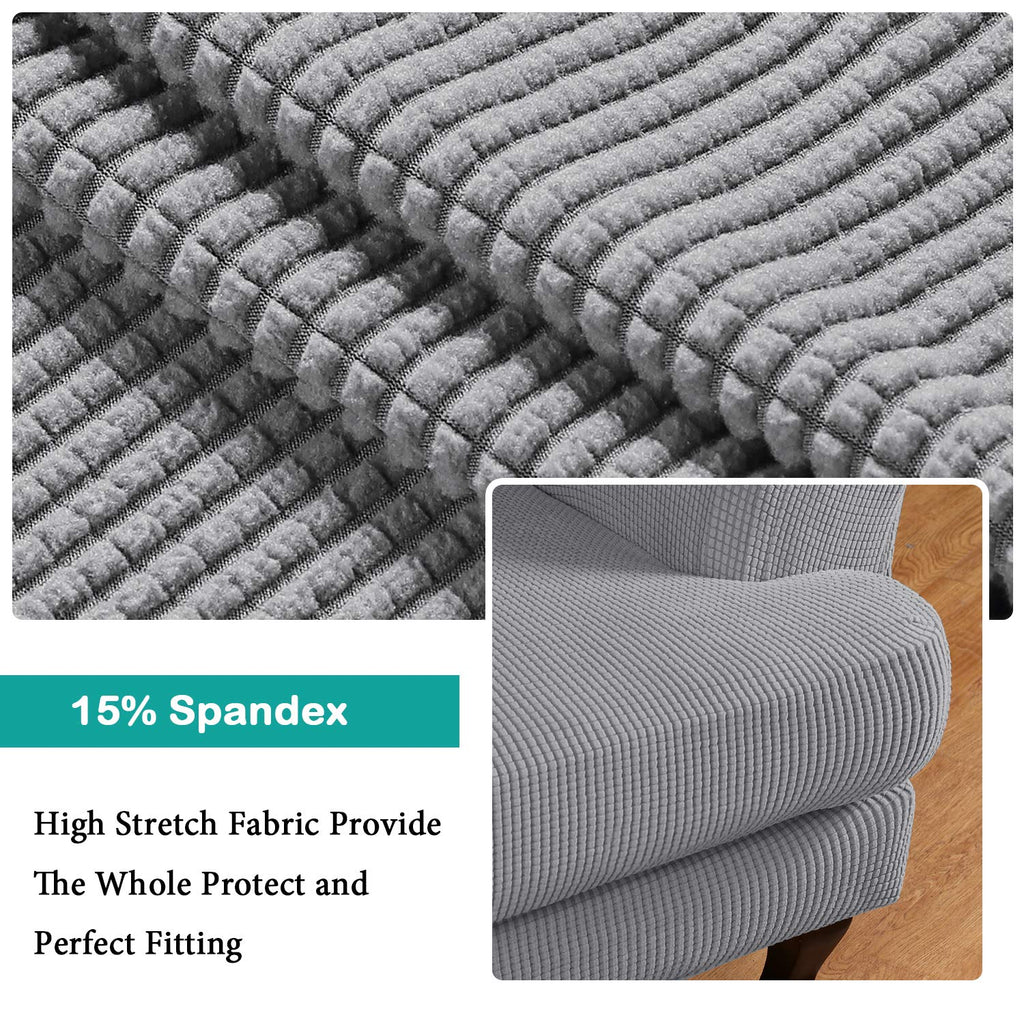 Turquoize Wingback Chair Covers 2 Piece Wing Chair Slipcover Stretch Slipcovers For Wingback Chairs Wing Chair Cover Spandex Jacquard Fabric With Elastic Bottom Non-Slip Furniture Cover, Dove
