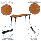 Flash Furniture Emmy 2 Piece 86" Oval Wave Flexible Oak Thermal Laminate Activity Table Set - Standard Height Adjustable Legs