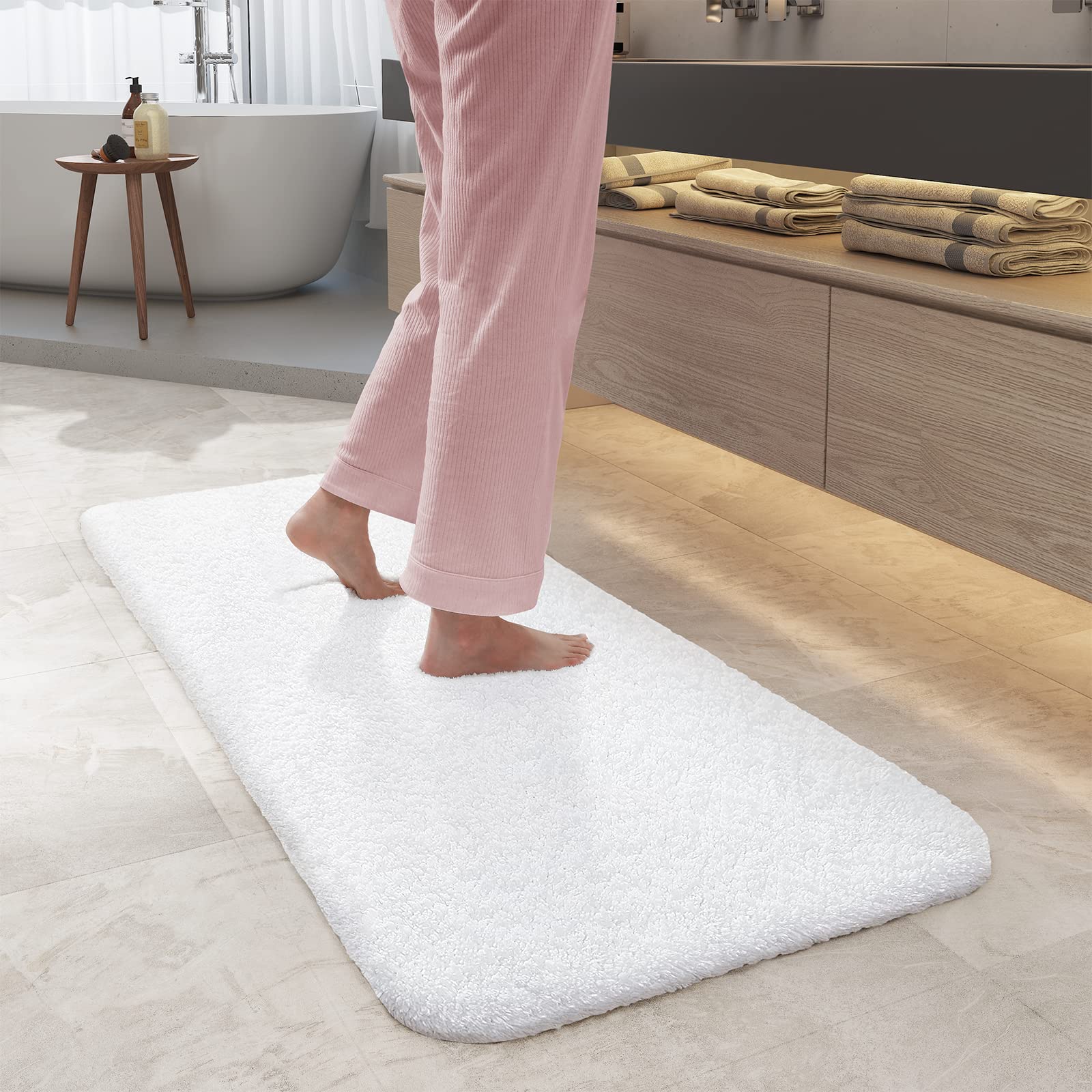 Color&Geometry Long Bathroom Rugs Runner 24   x43   , Extra Large- Upgrade Your Bathroom with Soft Thick White Bath Mat- Plush, 