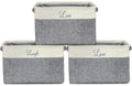 Sorbus Fabric Storage Cubes 15 Inch, 3 Pack, Grey, Jute and Cotton, Rectangular Baskets with Script Text, Foldable Storage Bins 