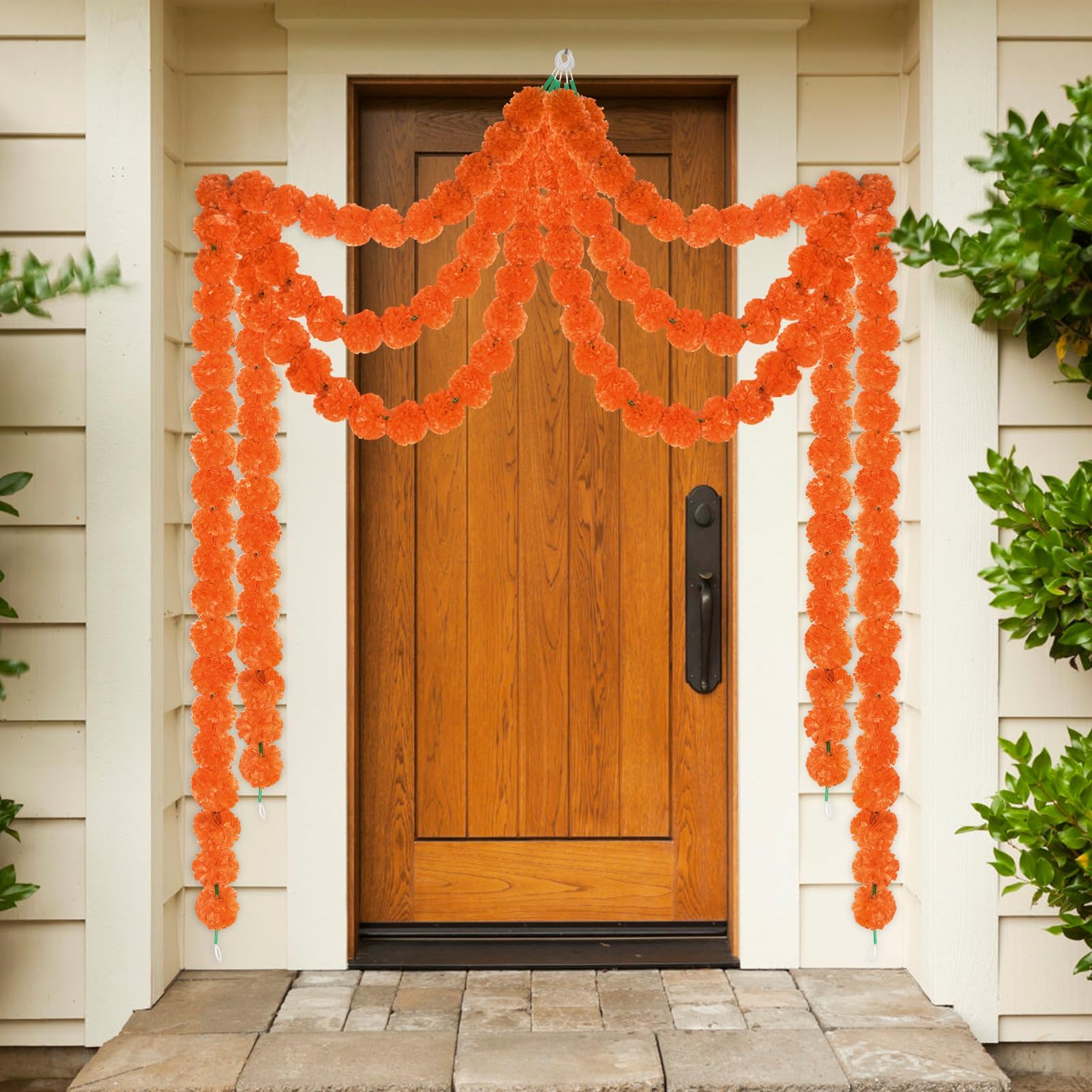 5Pcs Marigold Garland For Decoration, 5 Feet Artificial Marigold Flowers Diwali Decorations For Home, Orange Artificial Marigold
