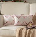 Caflife Boho Christmas Throw Pillow Covers 12X20 Set Of 2, Holiday Christmas Decorative Pillow Covers Beige With Red Line For Mo