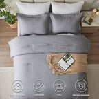 Cozylux Queen Comforter Set - 3 Pieces Grey Soft Luxury Cationic Dyeing Queen Comforter For All Season, Gray Breathable Lightweight Fluffy Bedding Sets With 1 Comforter And 2 Pillow Shams