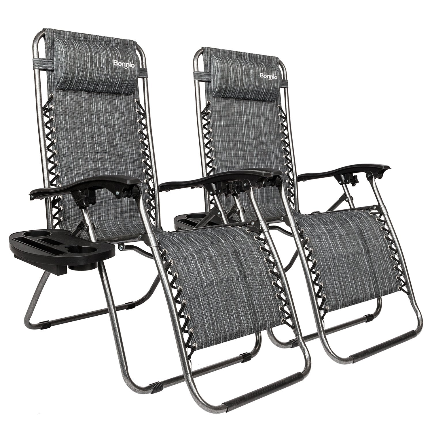 Bonnlo Zero Gravity Chair Set of 2, Outdoor Lounge Chairs with Pillow and Cup Holder Patio Lawn Chair Outdoor Recliner for Deck,