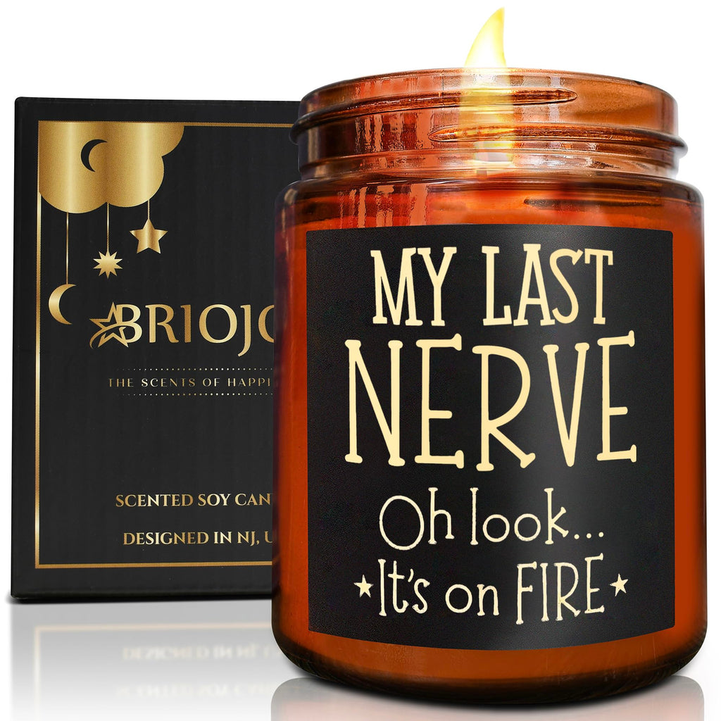 Briojoy Funny Gifts for Women Men - My Last Nerve Soy Candle - Birthday Gift for Her Wife Sister - Best Friend, Girlfriend Gift 