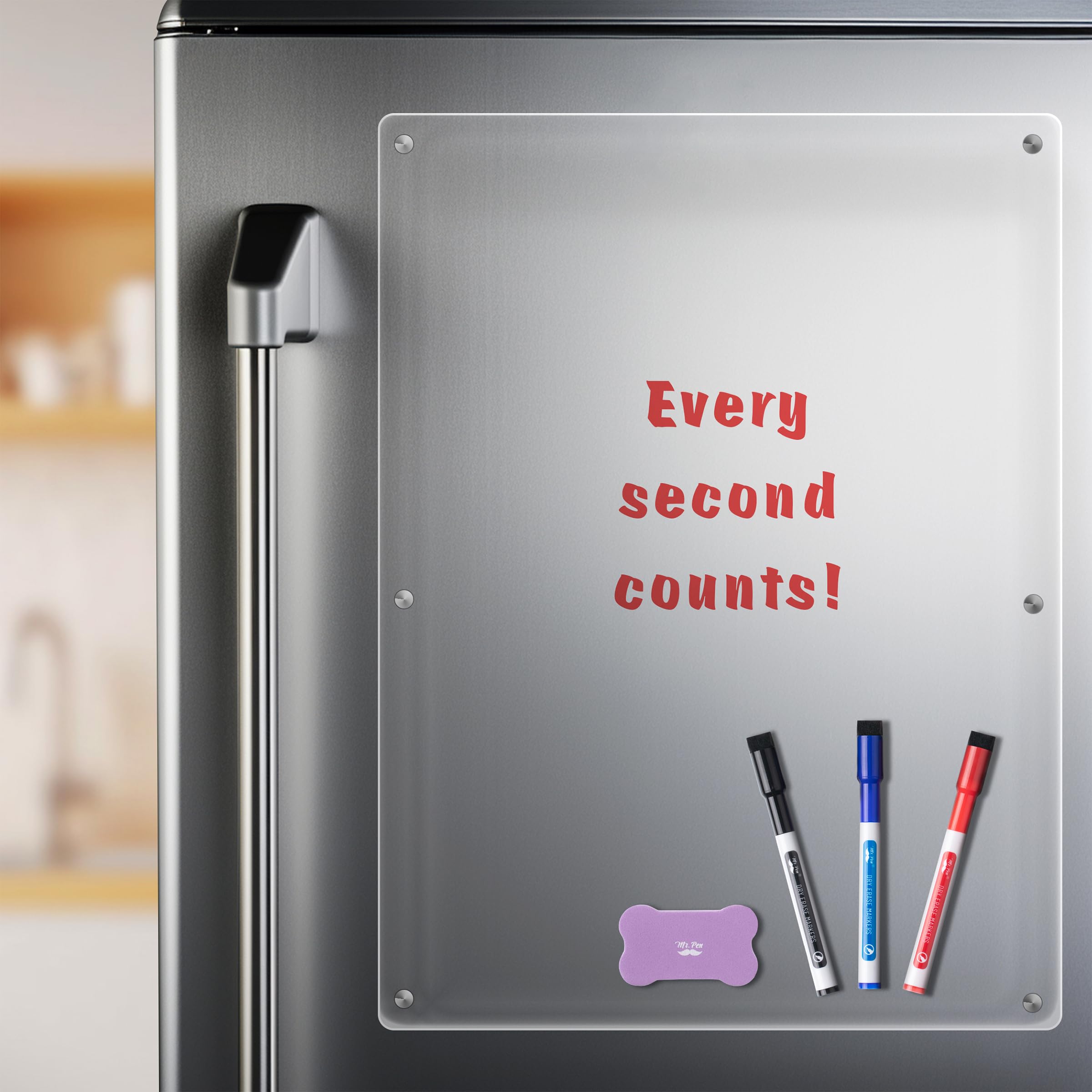 Mr. Pen Magnetic Dry Erase Board - 15'X11', 3 Dry Eraser Markers, Clear Acrylic Board For Fridge