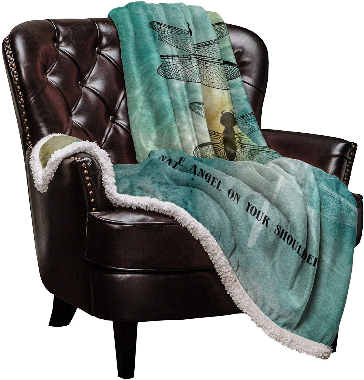 Dragonfly Sherpa Fleece Blanket,Dragonfly Quote Love Is A Nature Angel On Your Shoulder Blanket Soft Cozy Luxury Blanket 40'X50