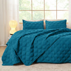 Litanika Oversized King Quilt Bedding Set, 128X120 Inch Super King Teal Blue Comforter Bedspreads Lightweight Bed Coverlets Boho
