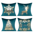 All Smiles Teal Gold Christmas Decorations Throw Pillow Covers Cases 18X18 Set Of 4 Turquoise Xmas Indoor Home D  Cor Ornaments