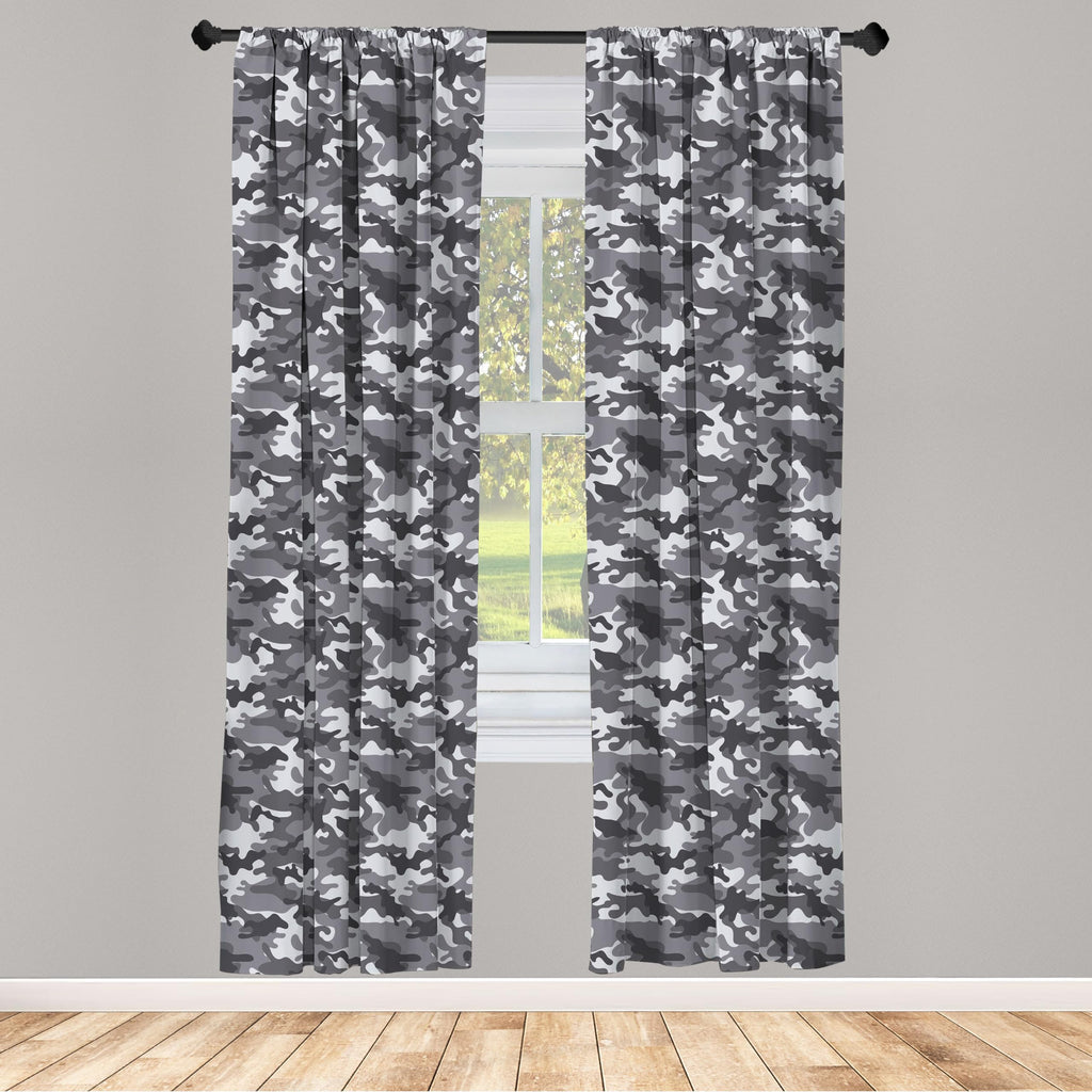 Ambesonne Camouflage Window Curtains, Monochrome Attire Pattern Camouflage Inside Vegetation Fashion Design Print, Lightweight D