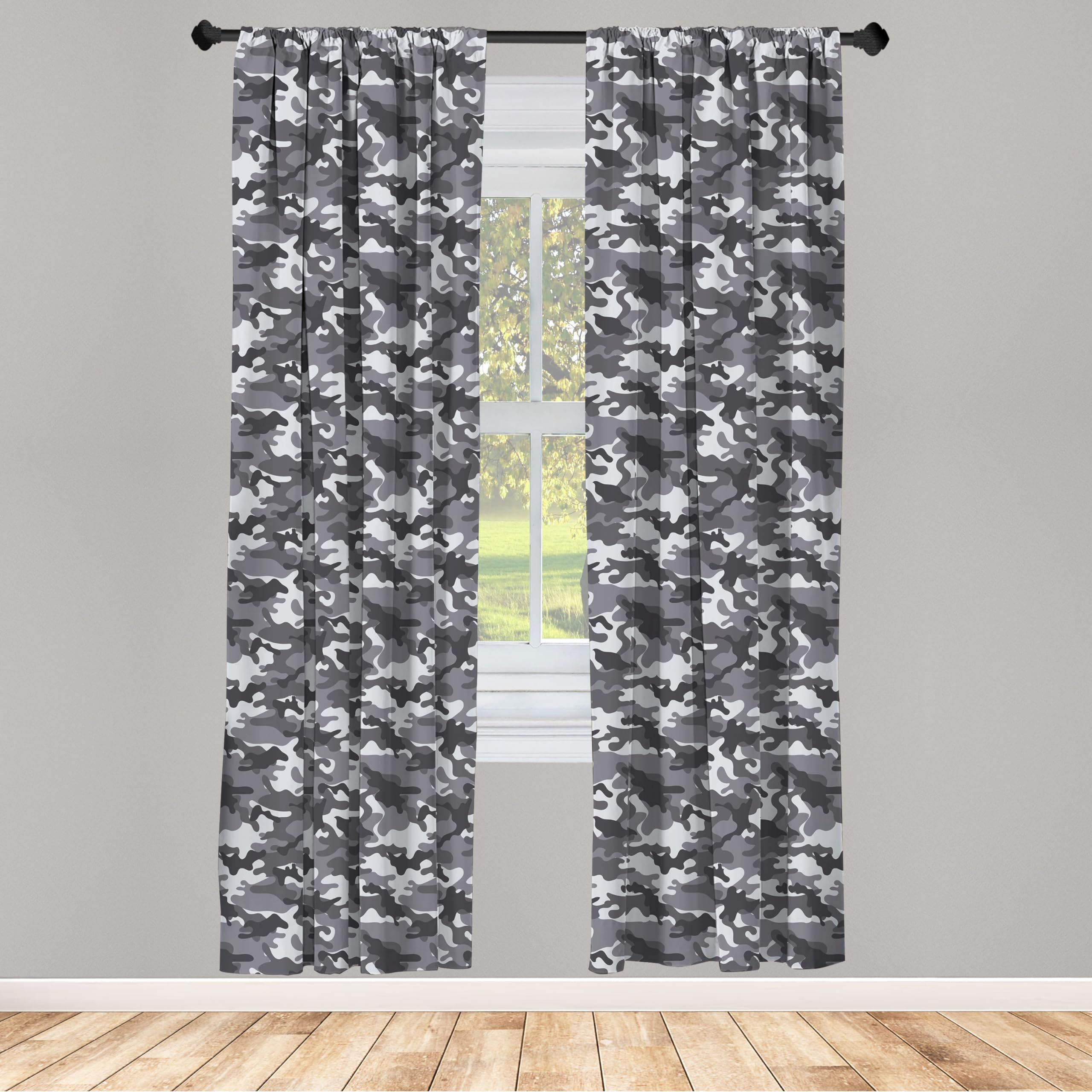 Ambesonne Camouflage Window Curtains, Monochrome Attire Pattern Camouflage Inside Vegetation Fashion Design Print, Lightweight D