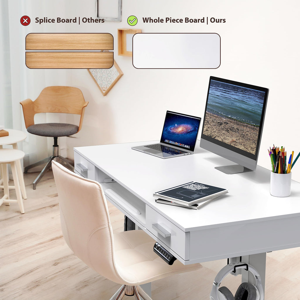 SHW Electric Height Adjustable Desk OD-92C-W Engineered Wood White 48 Inch