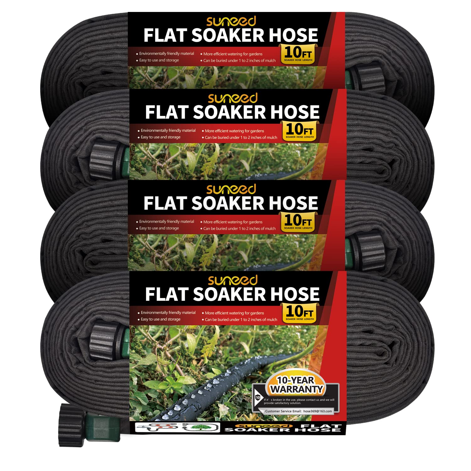 4 Pack Flat Soaker Hose 10Ft For Garden Beds, Cloth Soaker Hose 15 Ft For Efficient & Effective Watering Of Plants - Short Garde