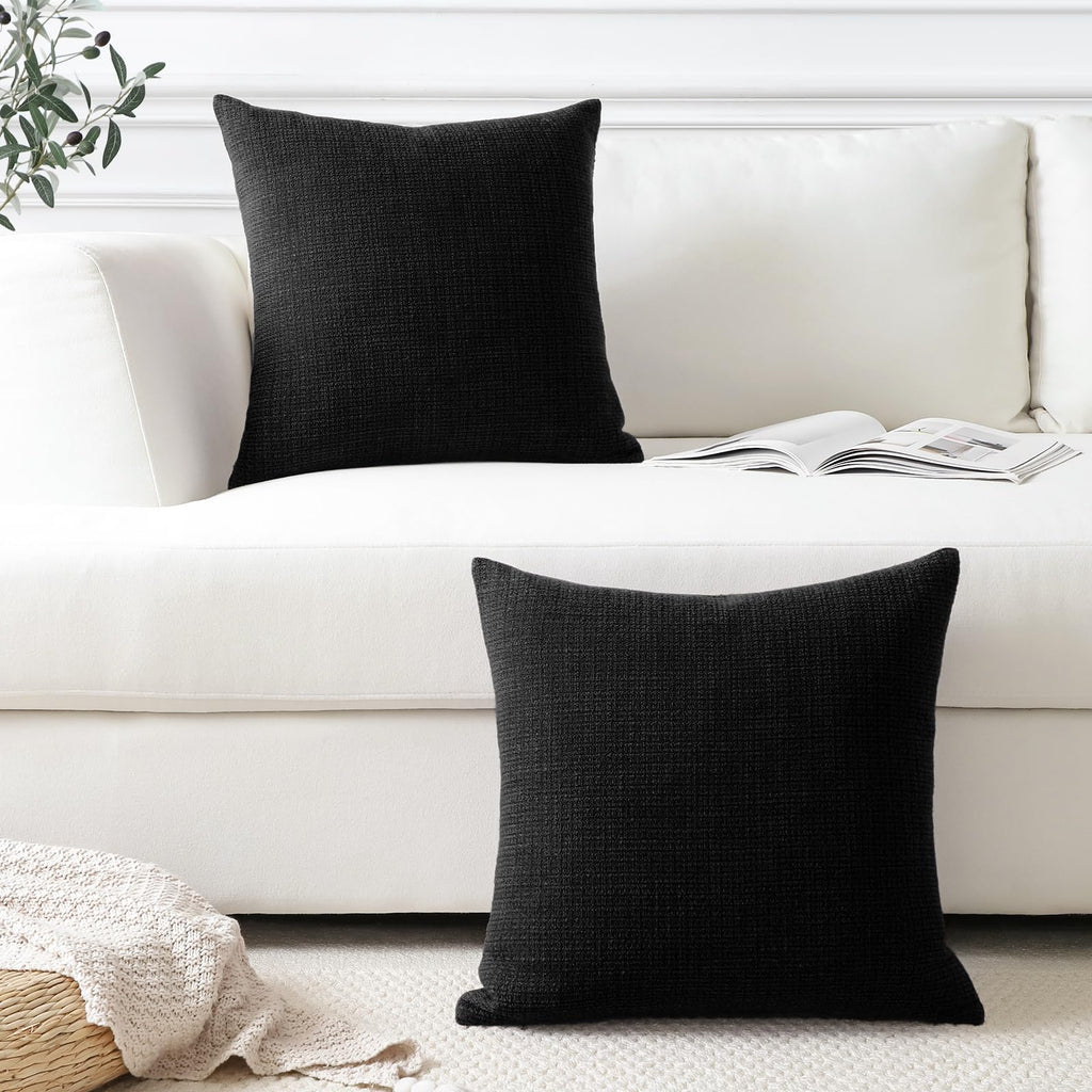 Otostar Linen Throw Pillow Covers Set Of 2 Decorative Square Pillowcases Cushion Covers 16X16 Inch For Home Decor Sofa Bedroom Car 40 X 40 Cm Black