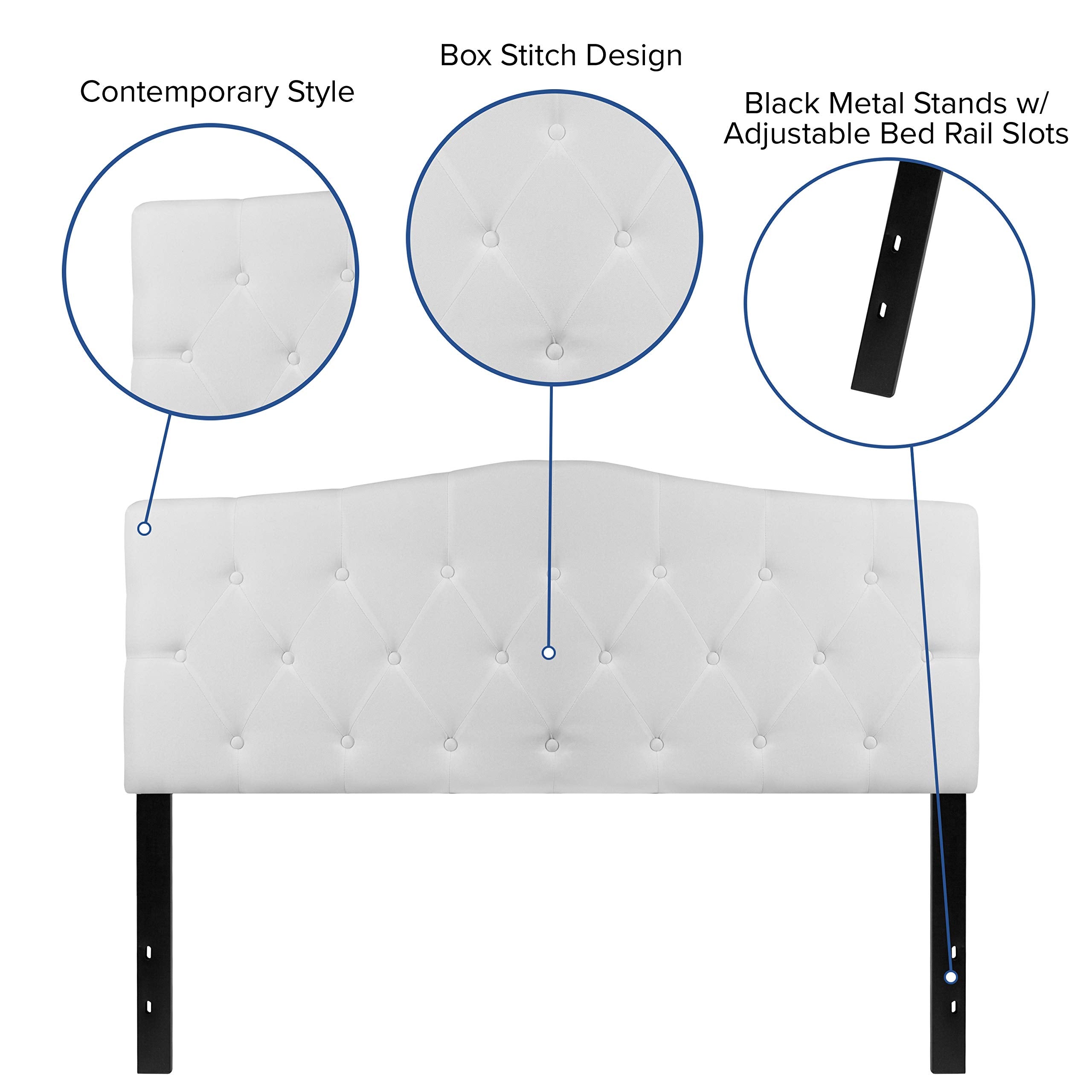 Flash Furniture Cambridge Tufted Upholstered Headboard For Queen Size Bed, Contemporary Fabric Tufted Headboard With Adjustable Height, White