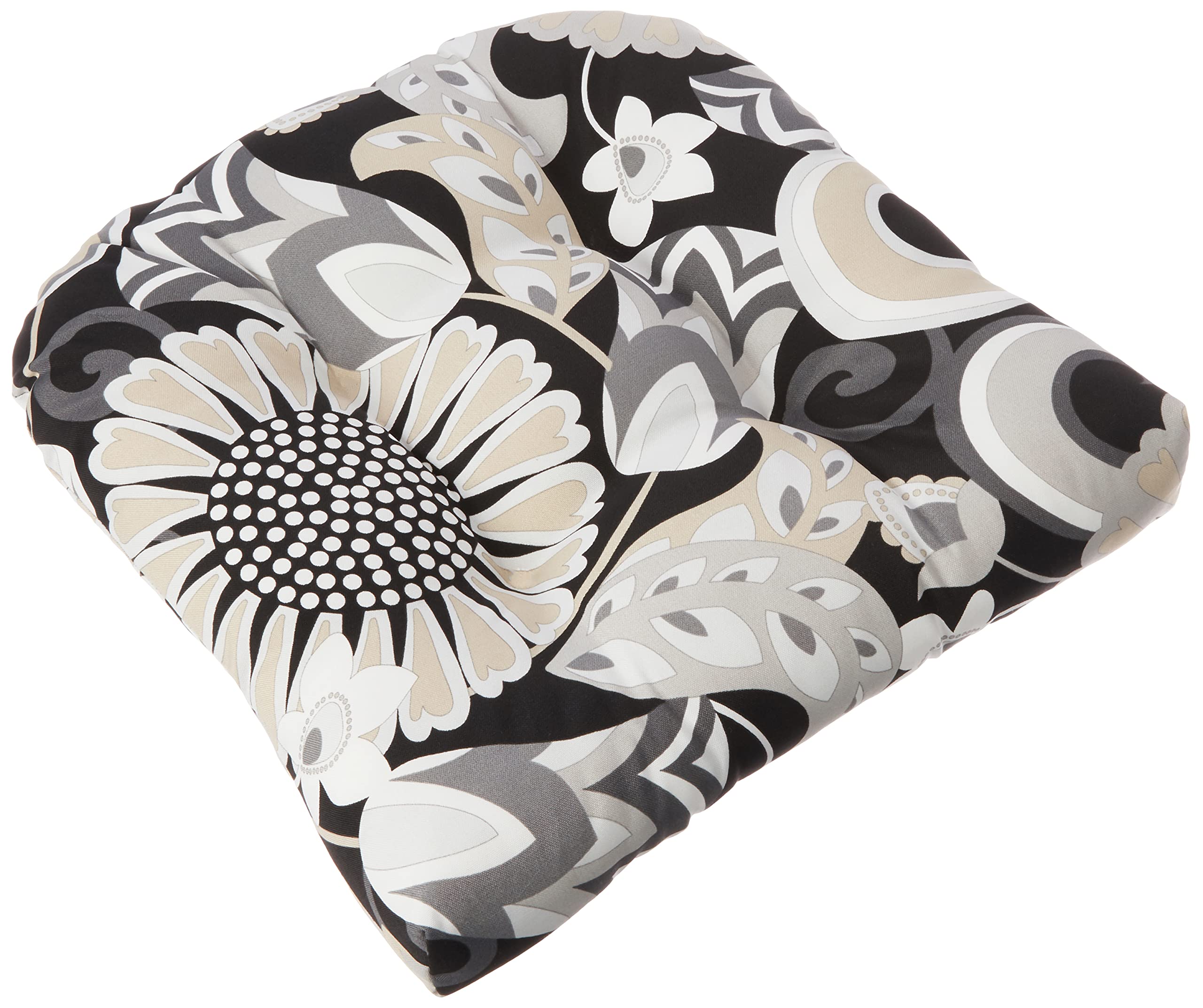 Pillow Perfect Floral Indoor/Outdoor Chair Seat Cushion, Tufted, Weather, And Fade Resistant, 19' X 19', Black/White Sophia, 2