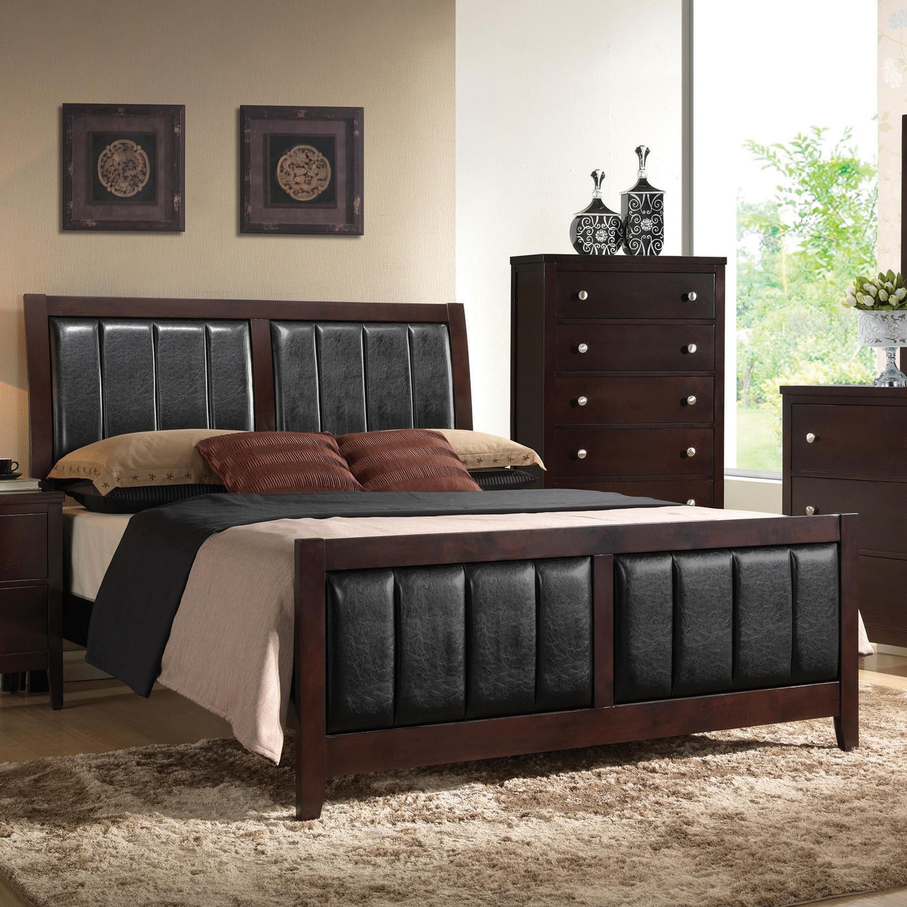 Coaster Home Furnishings Carlton Contemporary Leatherette Upholstered Queen Size Panel Bed Frame 51-inch Headboard Cappuccino 202091Q