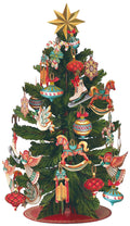 Freshcut Paper Pop Up Christmas Tree, 15 inch Holiday Tree Decoration & Centerpiece with Rustic Removable Ornaments, 3D Popup Tr