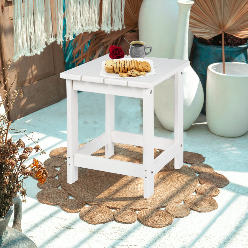 Lzrs Adirondack Square Side Table, Pool Composite Patio Table,Hdpe End Tables For Backyard,Pool, Indoor Companion, Easy Maintenance & Weather Resistant(White)
