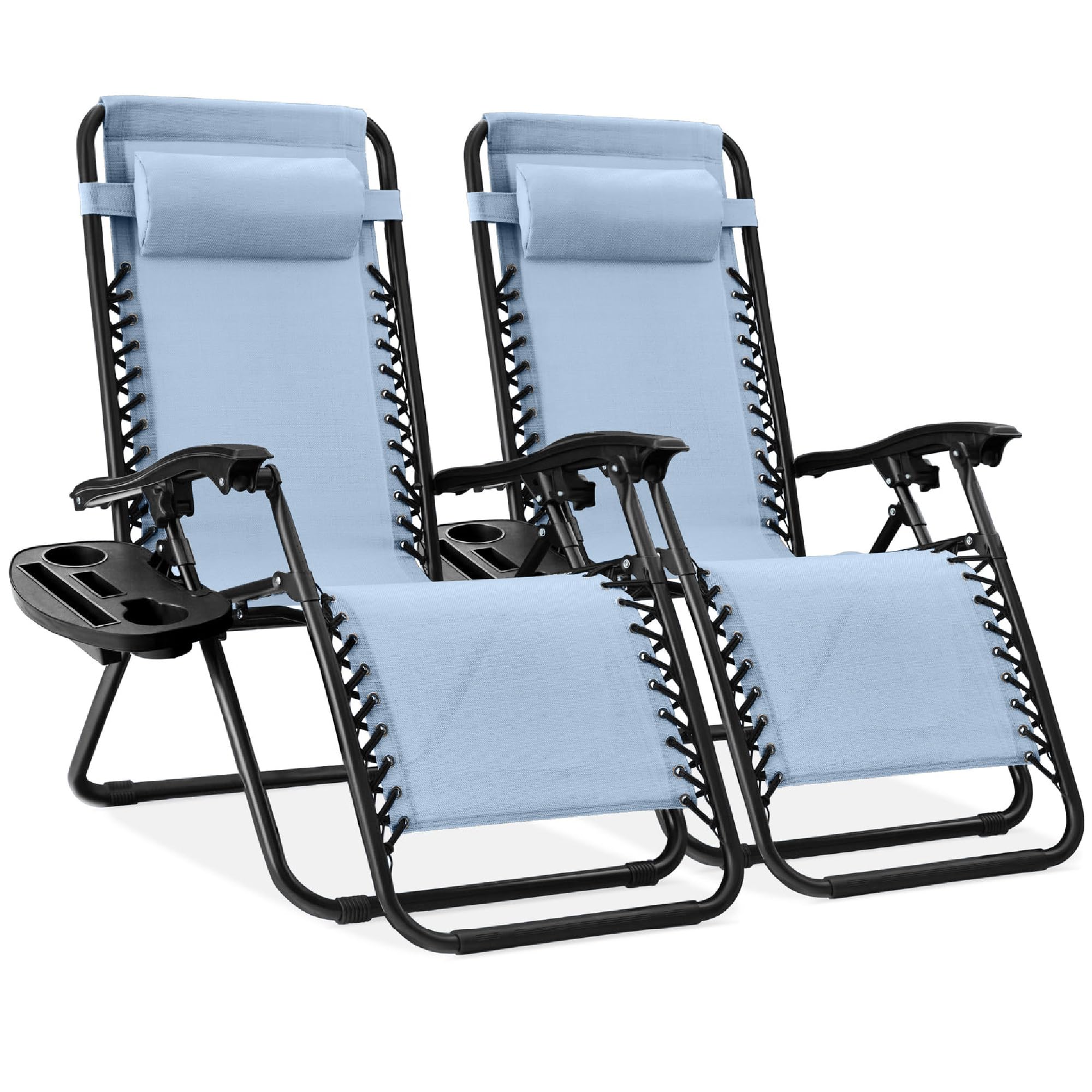 Best Choice Products Set of 2 Adjustable Steel Mesh Zero Gravity Lounge Chair Recliners w/Pillows and Cup Holder Trays - Dusty B