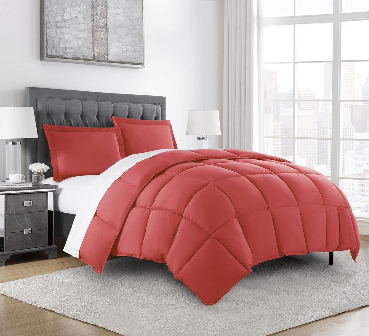 Chezmoi Collection Mineral Red Down Alternative Comforter Queen - 3-Piece Lightweight Comforter Set - All Seasons Microfiber Com
