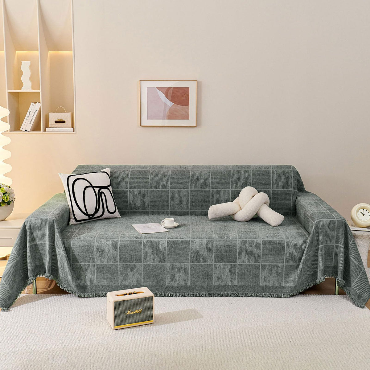 Roomlife Sofa Covers For 3 Cushion Couch Boho Style Grey Block Sectional Couch Covers Practical Futon Sofa Slipcover Versatile C