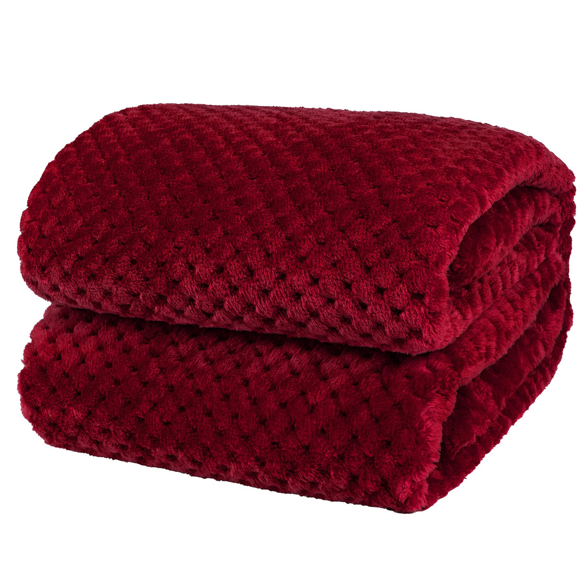 Premium Flannel Fleece Bed Throw Blanket For Sofa Couch | Wine Waffle Textured Soft Fuzzy Blanket | Warm Cozy Microfiber Plush |