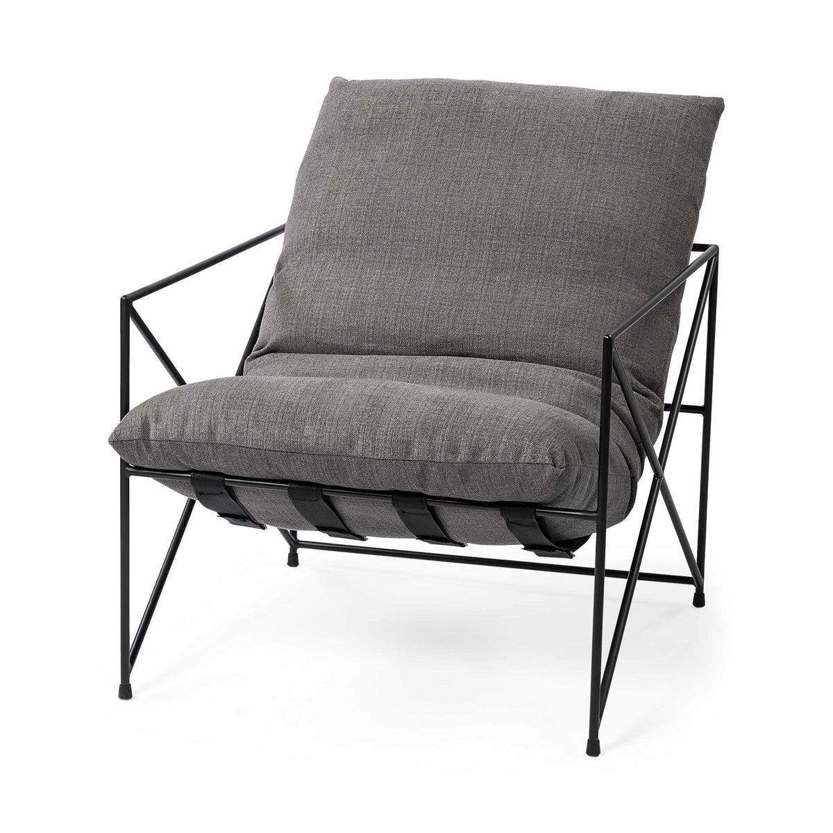 HomeRoots Metal, Other Grey Fabric Wrap Accent Chair with Black Metal Frame