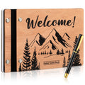 Skyygemm Visitor Wooden Guest Book with Pen 8 x 6 Inches 120 Pages Memory Scrapbook Rustic Signature Party Sign in Xmas Gift for