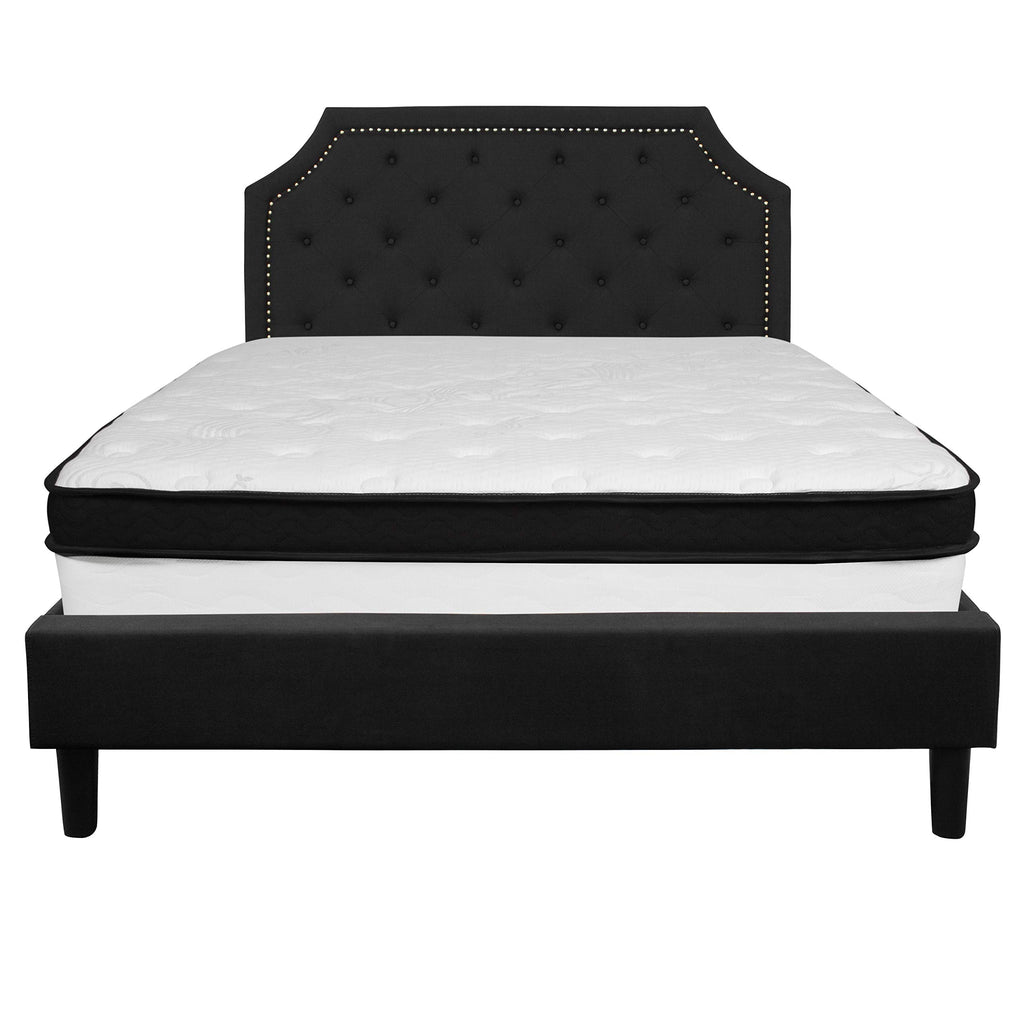 Flash Furniture Brighton Queen Size Tufted Upholstered Platform Bed In Black Fabric With Memory Foam Mattress