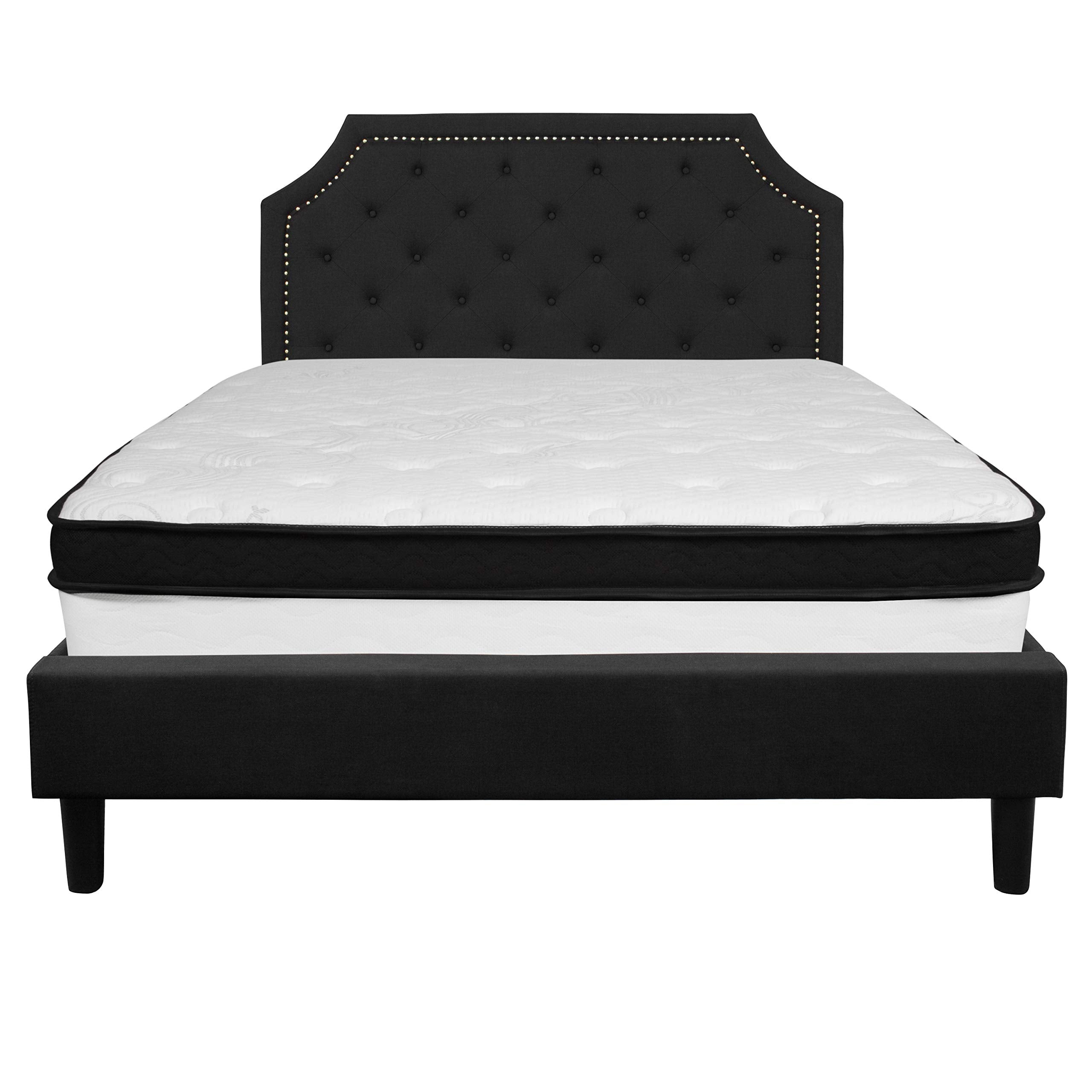 Flash Furniture Brighton Queen Size Tufted Upholstered Platform Bed In Black Fabric With Memory Foam Mattress