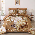 Dintszyayue Floral Comforter Set Queen Size,7 Pieces Brown Flower Pattern Bed in a Bad,Lightweight Bedding Set Microfiber Comfor