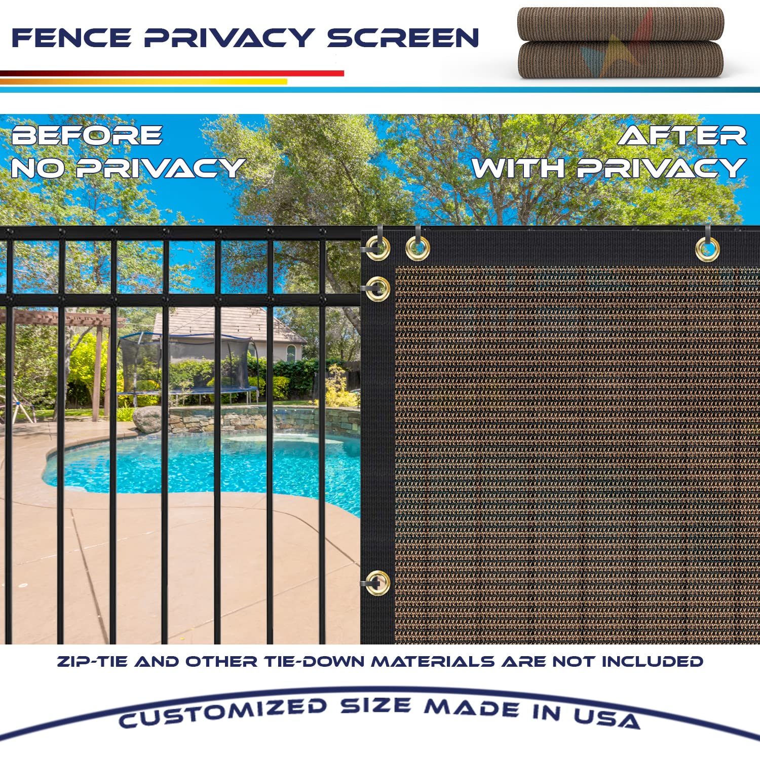 Windscreen4Less 6' X 25' Privacy Fence Screen In Brown W/ Brass Grommet 85% Blockage Windscreen Outdoor Mesh Fencing Cover Netti