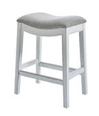 New Ridge Home Goods Zoey 26in. Counter-Height Backless Wood Saddle-Seat Barstool with Nailhead Trim, Alabaster White