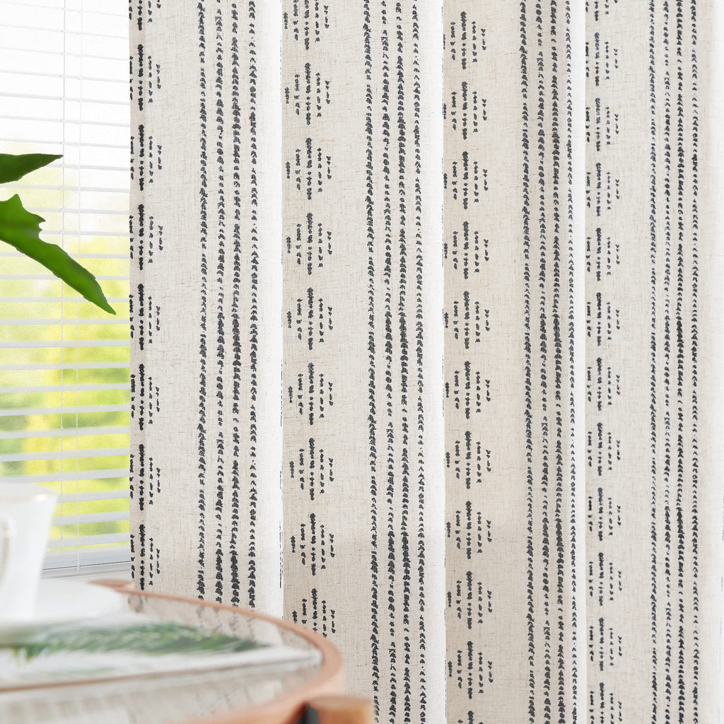 Jinchan Boho Curtains Linen Curtains For Living Room Black Farmhouse Curtains 108 Inch Length Geometric Striped Mudcloth Grommet Country Curtains 2 Panels Black On Beige