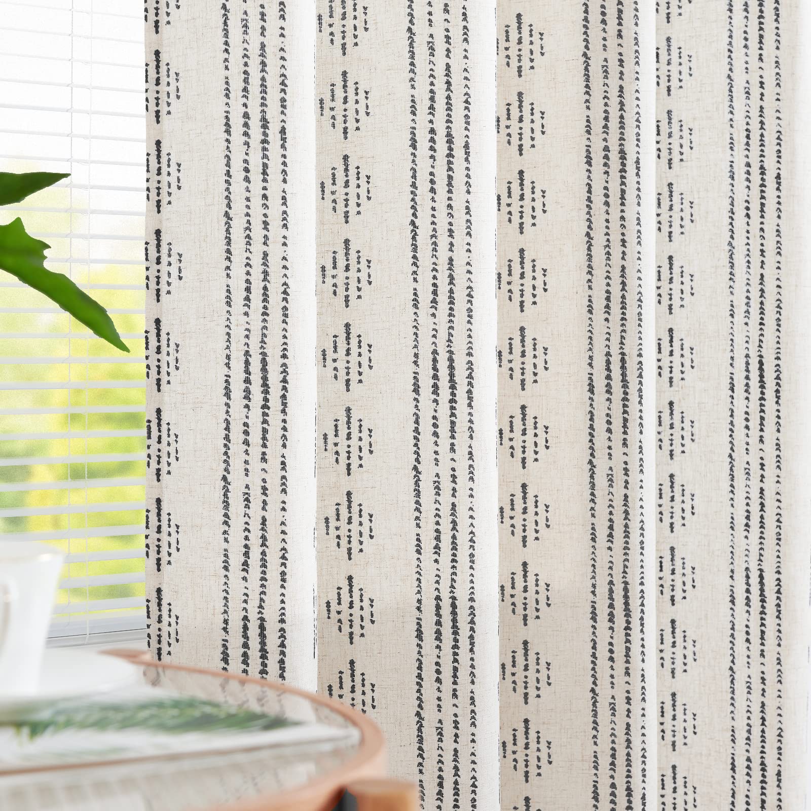 Jinchan Boho Curtains Linen Curtains For Living Room Black Farmhouse Curtains 108 Inch Length Geometric Striped Mudcloth Grommet Country Curtains 2 Panels Black On Beige