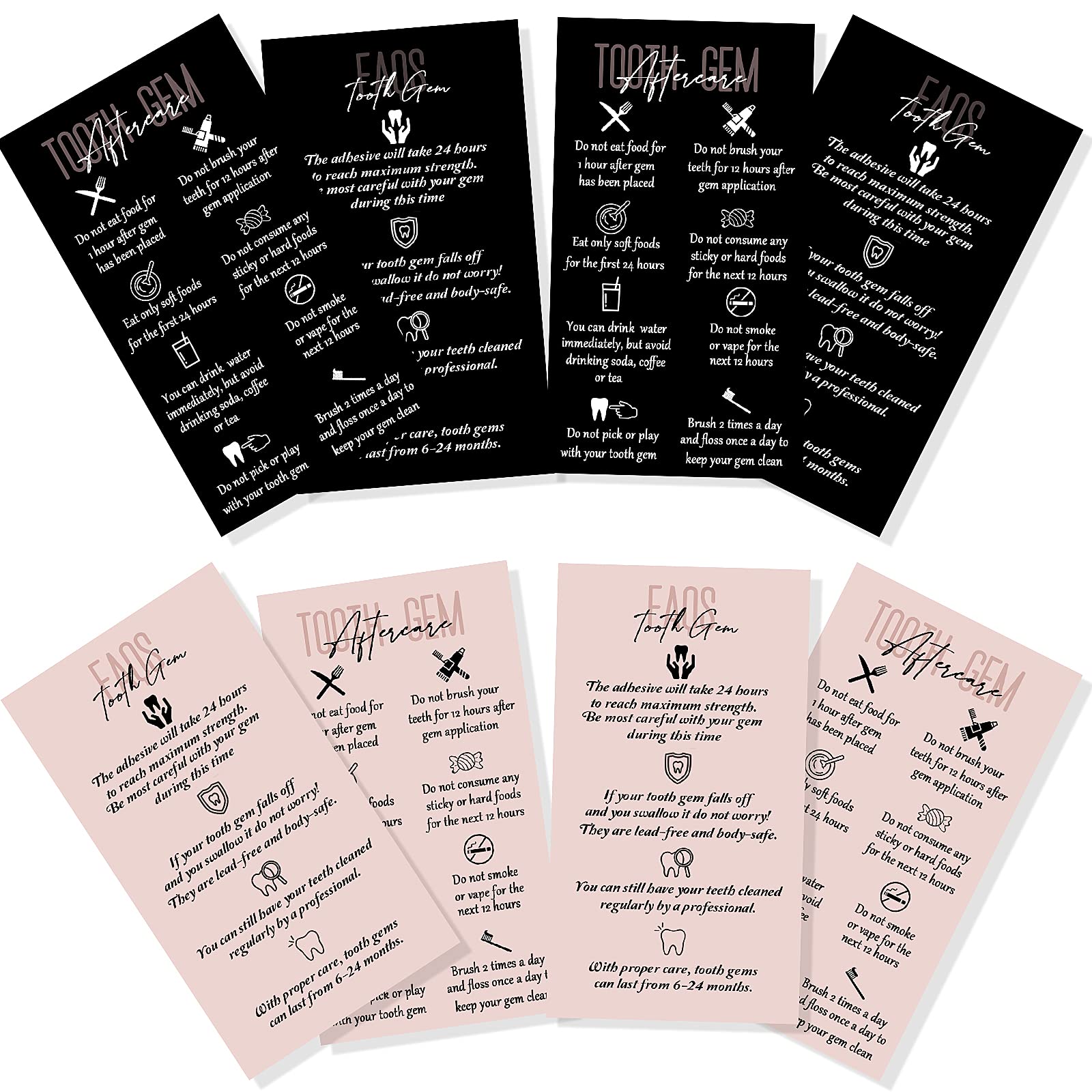 Geolet 100 Pieces Tooth Gem Aftercare And Faqs Cards Teeth Gem Instructions Cards Wallet Sized Dental Gem Card 1.97 X 3.54 Inche