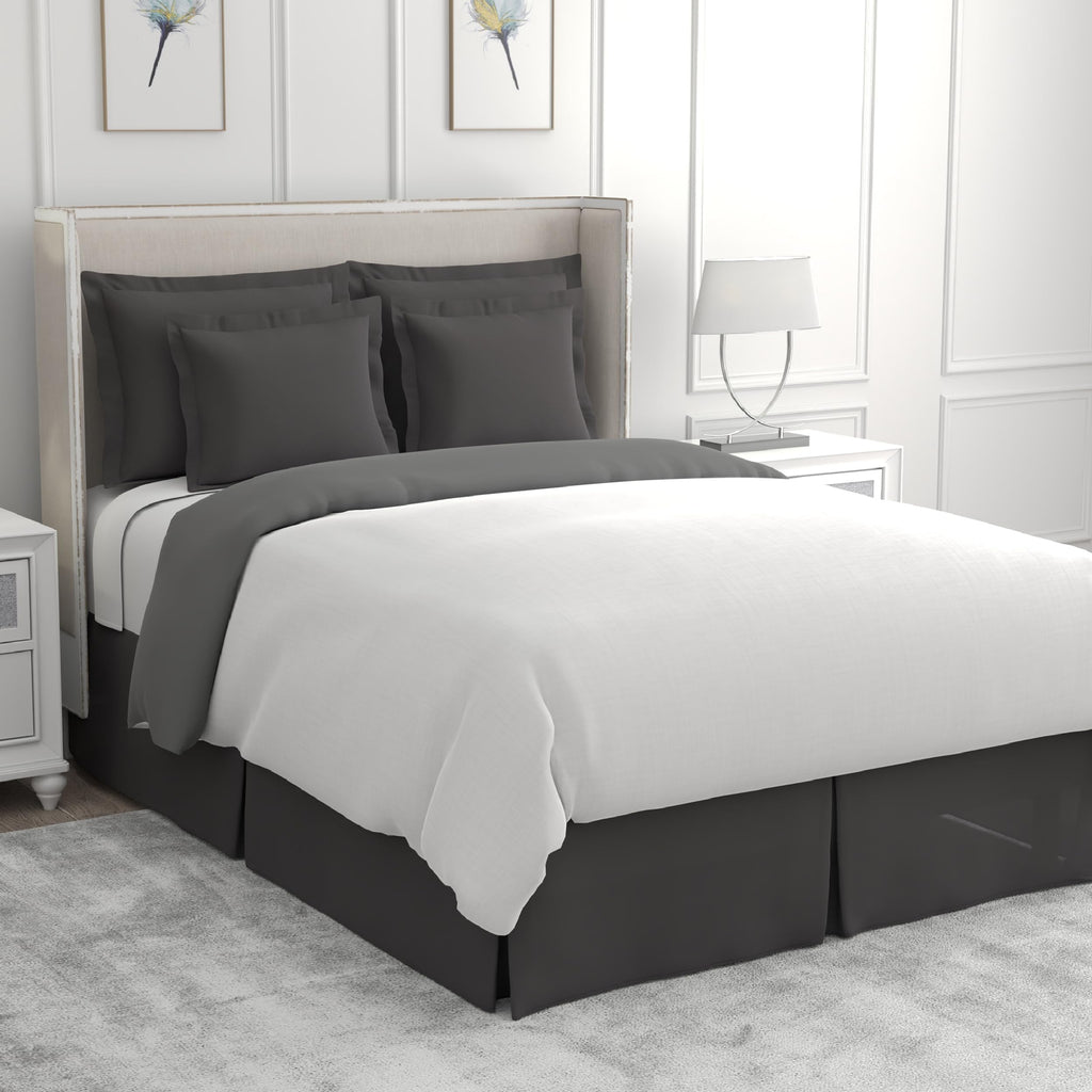 Bed Makers Never Lift Your Mattress Microfiber Wrap-Around Bed Skirt, Tailored Style, Classic 14 Inch Drop Length, Queen, Grey
