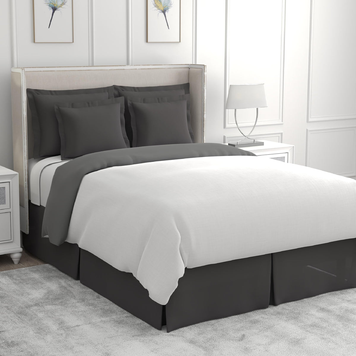 Bed Makers Never Lift Your Mattress Microfiber Wrap-Around Bed Skirt, Tailored Style, Classic 14 Inch Drop Length, Queen, Grey