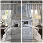 Madison Park Essentials Room In A Bag Faux Silk Comforter Set - Luxe Diamond Tufting All Season Bedding, Matching Curtains, Decorative Pillows, Grey King(104'X92') 24 Piece