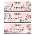 3 Pcs Floral Wooden Wall Hanging Wall Art Positive Quotes You Are Beautiful Inspirational Wall Decors for Valentine Kids Girls T