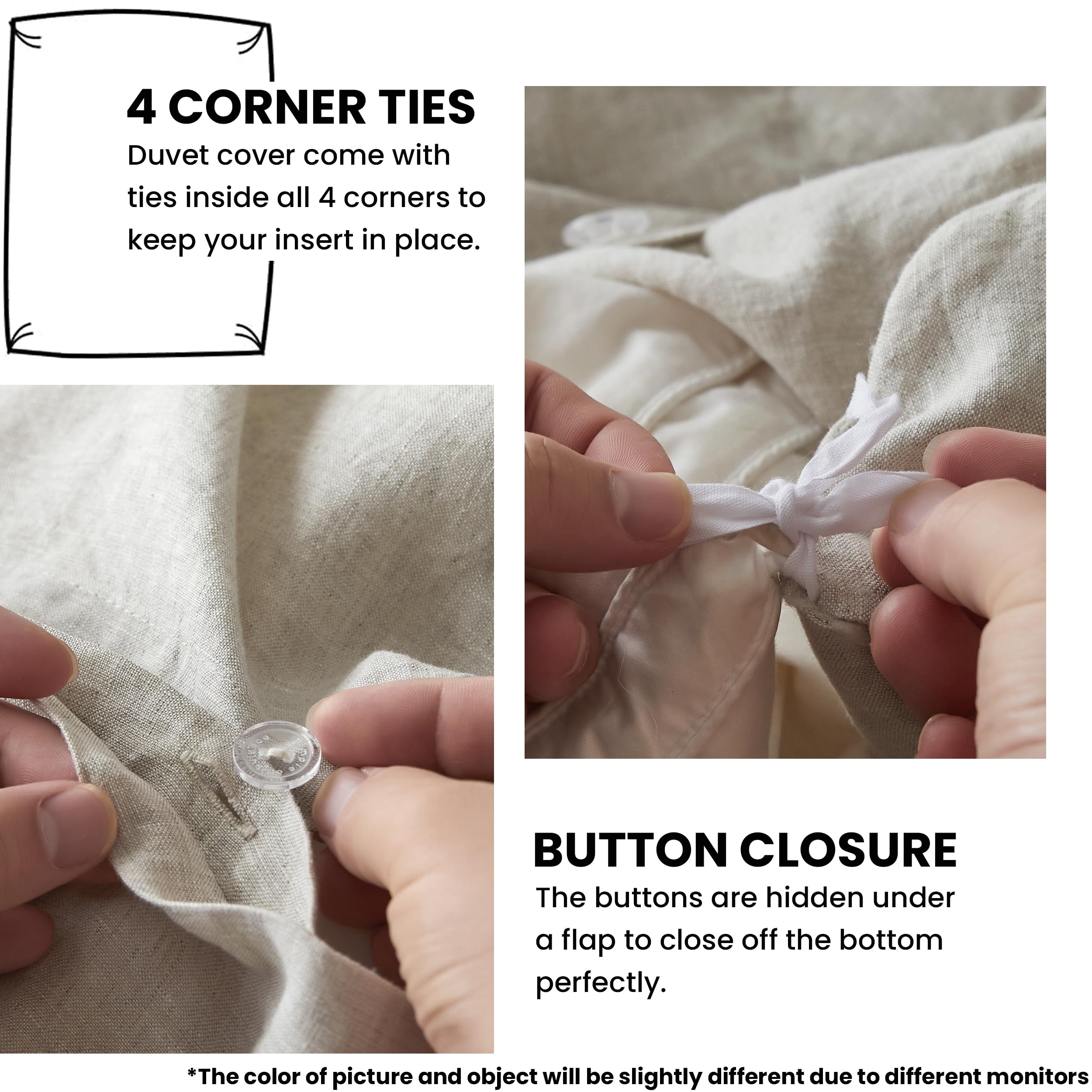 Simple&Opulence 100% Linen Duvet Cover Set With Crossed Embroidery Washed - 3 Pieces (1 Duvet Cover With 2 Pillow Shams) Soft Breathable Farmhouse - Linen, King Size