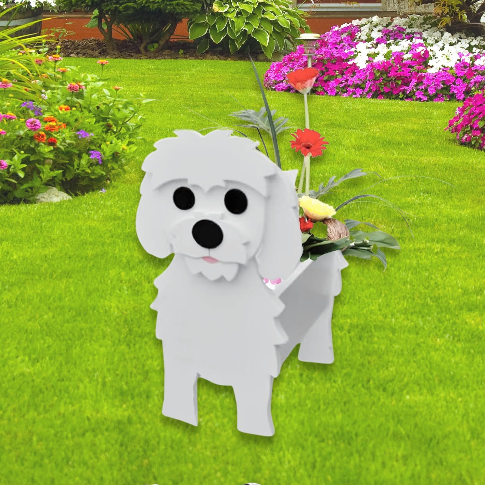 Strolfay Maltese Dog Planter Plant Pots,Cute Garden Dog Flower Planter,Dog Planters Birthday Gifts For Women,Office,Indoor/Outdo
