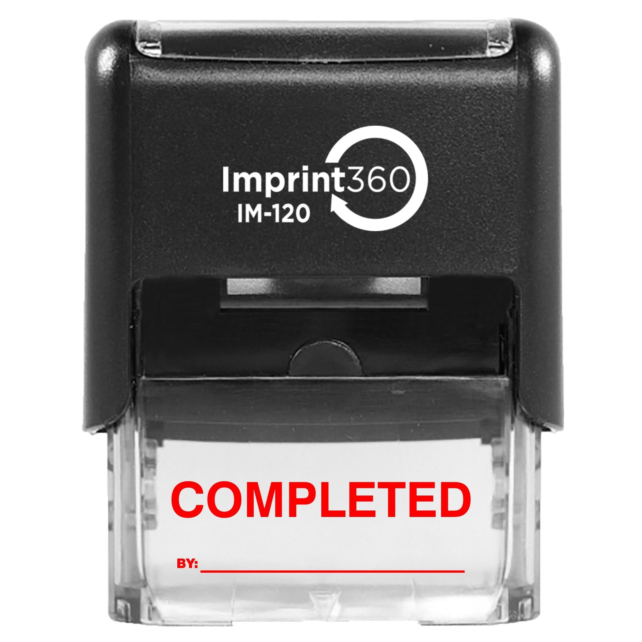 Supply360 As-Imp1120R - Completed Stamp With By: Line, Red Ink, Heavy Duty Commerical Self-Inking Rubber Stamp, 9/16' X 1-1/2'