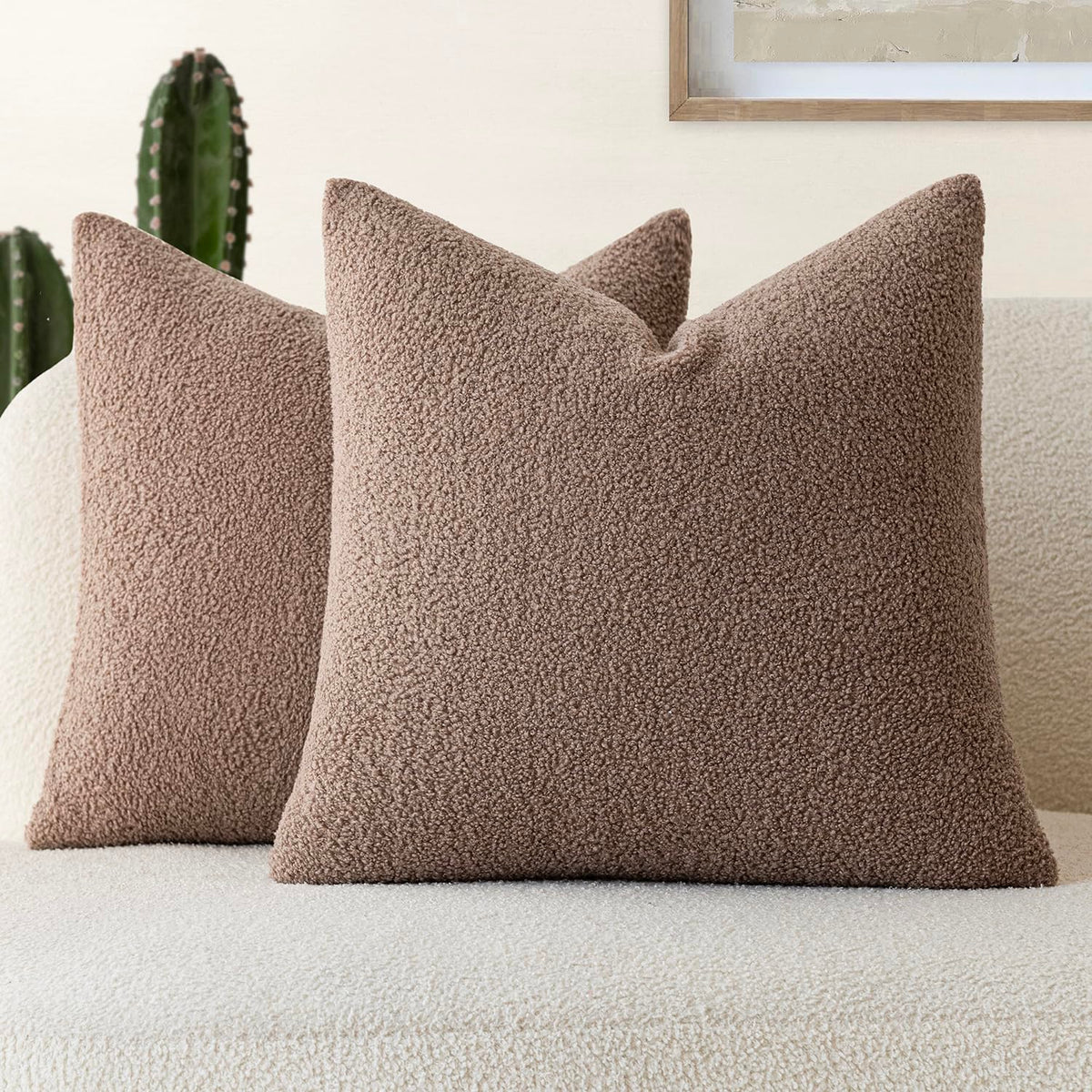 Foindtower Pack Of 2, Curly Faux Fur Decorative Throw Pillow Covers Soft Boho Plush Cushion Case With Zipper Cozy Fluffy Pillowc